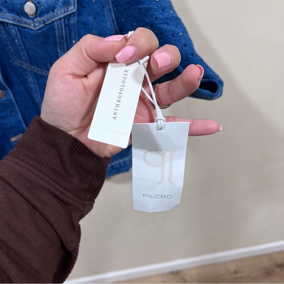 NWT Anthropologie Pilcro Weston Rhinestone Denim Boyfriend Jacket- Small country - Picture 6 of 11